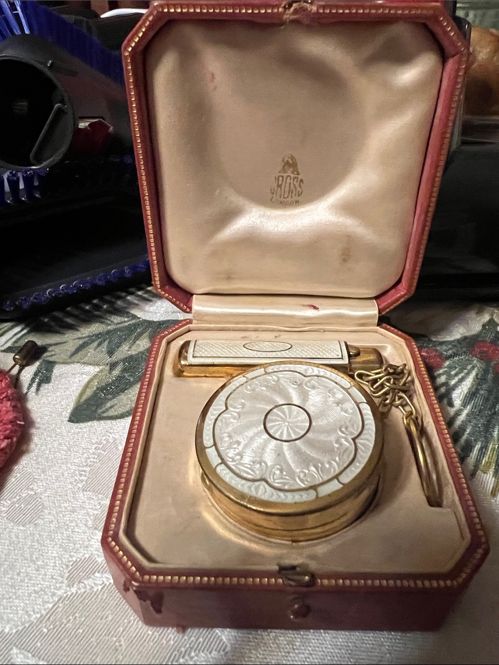 Vintage Gold and Mother-of-Pearl Compact and Lighter Set